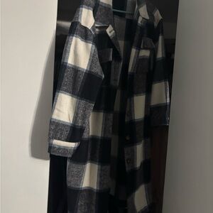Womens Black & White Plaid Coat